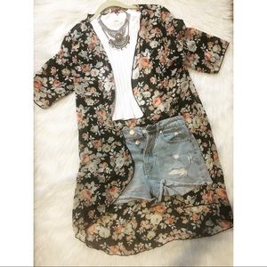 Sweaters - Black Floral Cardigan Sweaters - Black Floral Cardigan
