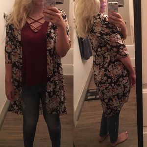 Sweaters - Black Floral Cardigan Sweaters - Black Floral Cardigan