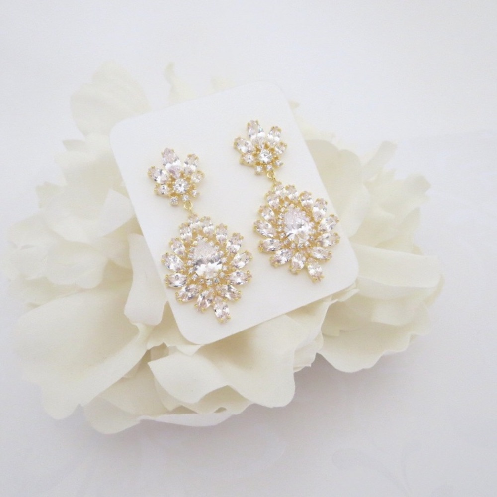 Bridal Chandelier Earrings - Gold/CZ - BRAND NEW!