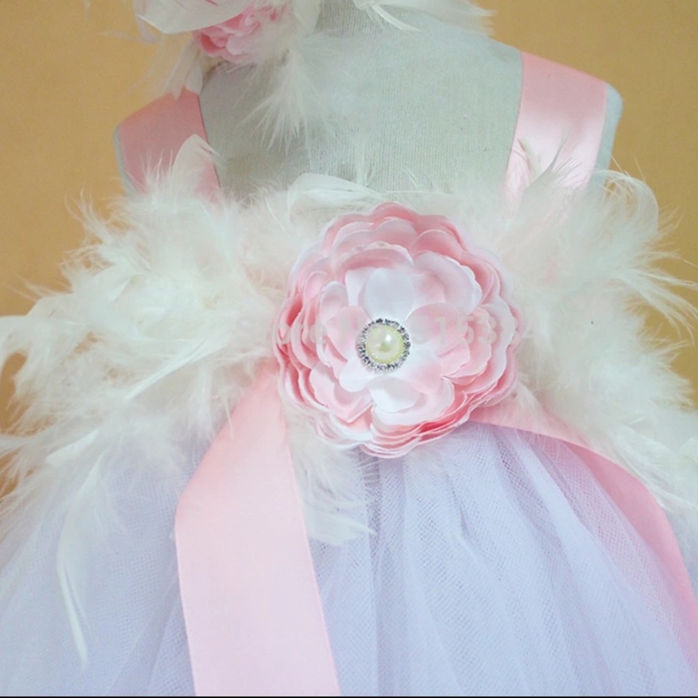 Tulle flower gown,white tulle dress,birthday dress