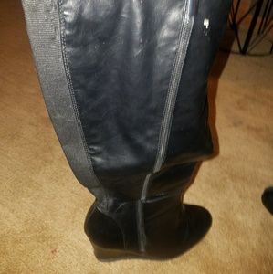 Wide calf wedge knee boots