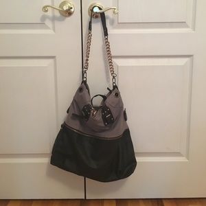 Grey and Black Leather/Canvas Purse