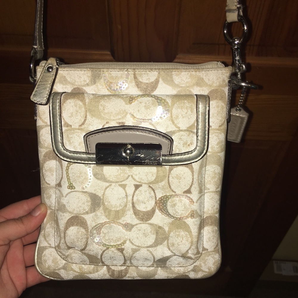 White / cream and silver Coach purse