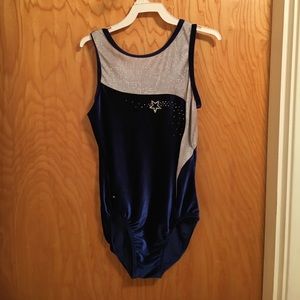 blue and white gk leotard