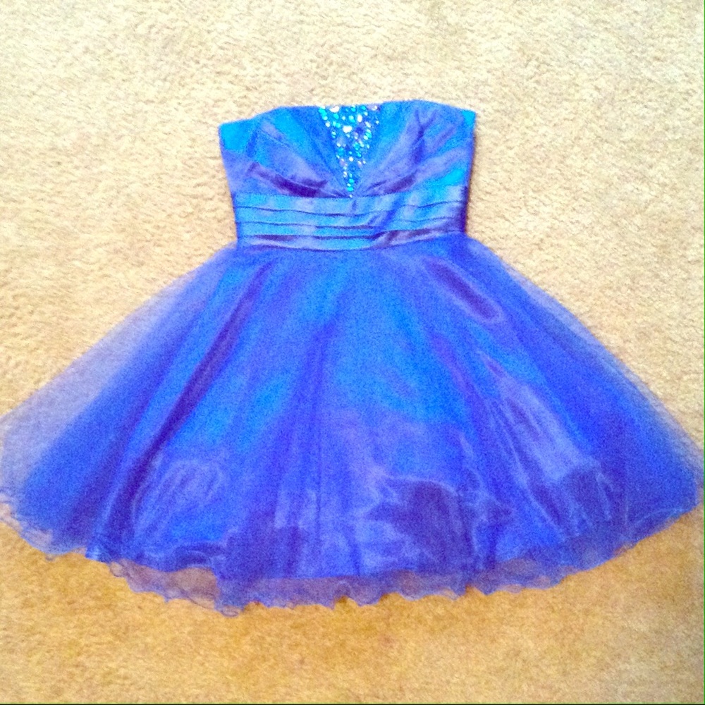 Blue Strapless Homecoming Dress
