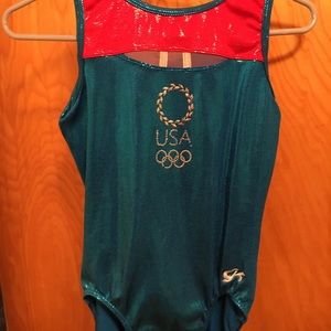 red white and blue olympic gymnastics leotard