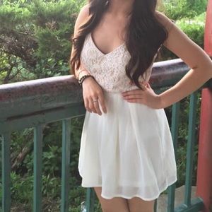White open back lace romper
