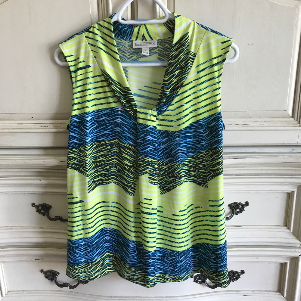 Lime and turquoise Dana Buchman blouse