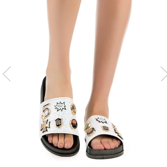 *POW* White Studded Glitter slides - Picture 4 of 8