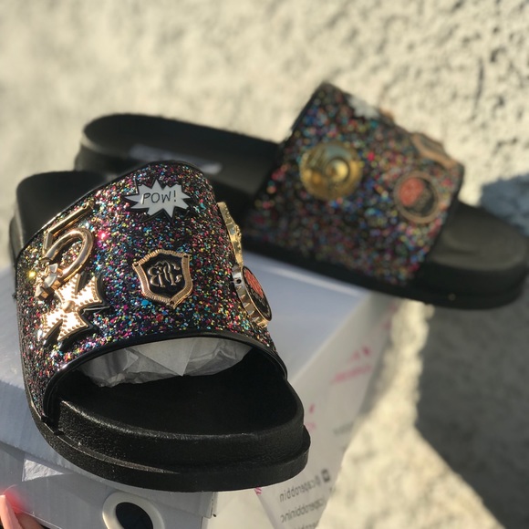 *POW* White Studded Glitter slides - Picture 7 of 8