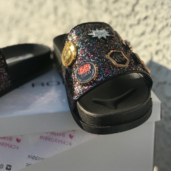 *POW* White Studded Glitter slides - Picture 8 of 8