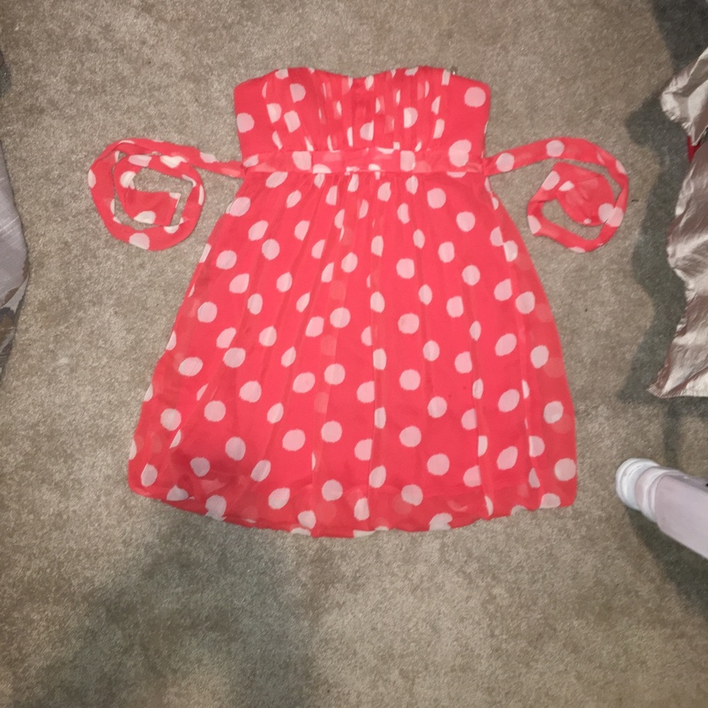 Chiffon Coral Polka Dotted Strapless Dress