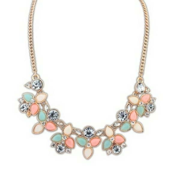 Aqua and Coral Pedal Statement Necklace - Picture 2 of 4