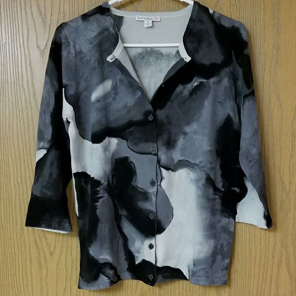 ISAAC MIZRAHI LIVE Marble Print Crew Neck Cardigan