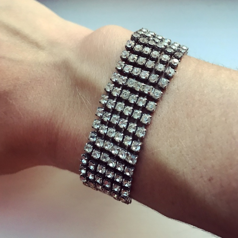 Silver tone 5-row pave diamond bracelet