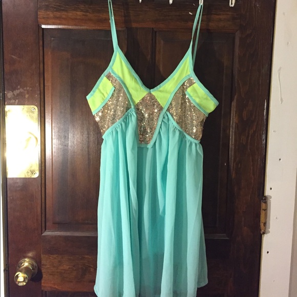 🆑FINAL PRICE‼️ Mint spaghetti strap Dress with gold and green - Picture 4 of 4