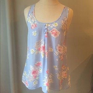 Floral tank with button and bow detail