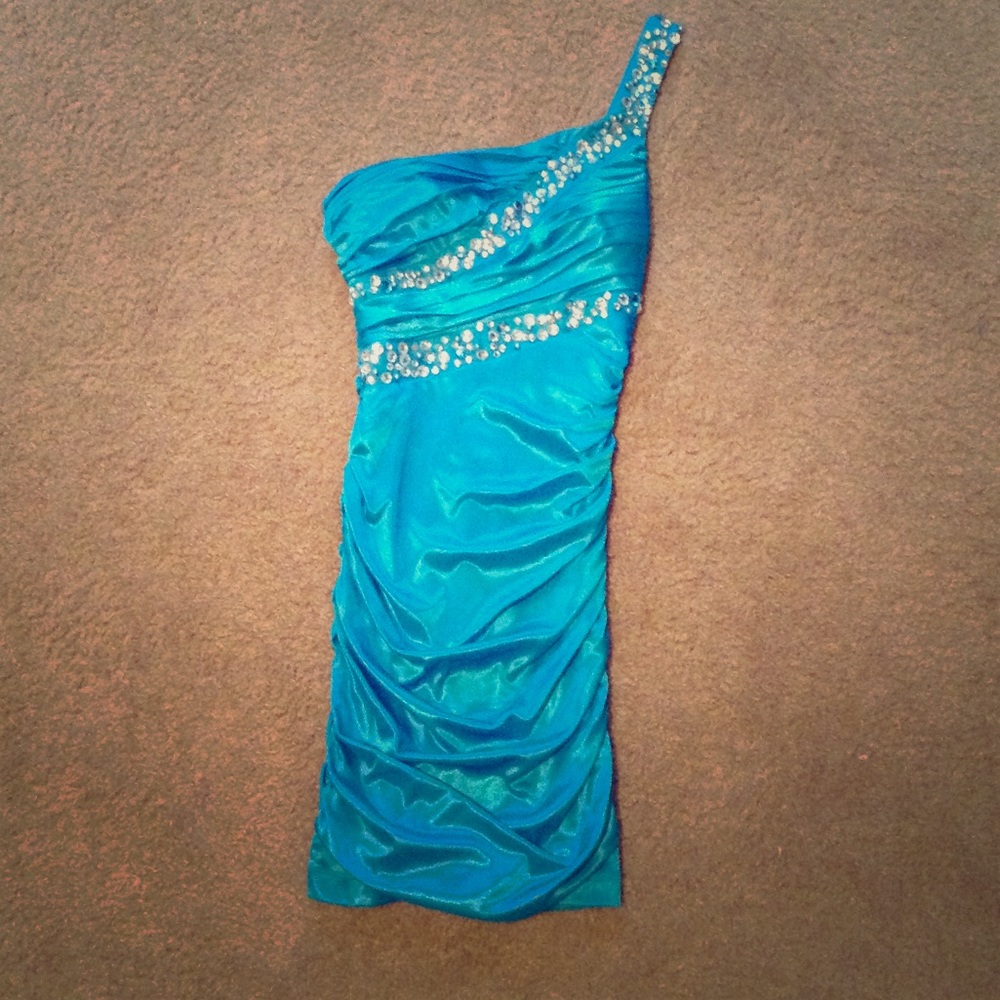 Blue Bedazzled Tight Homecoming Dress