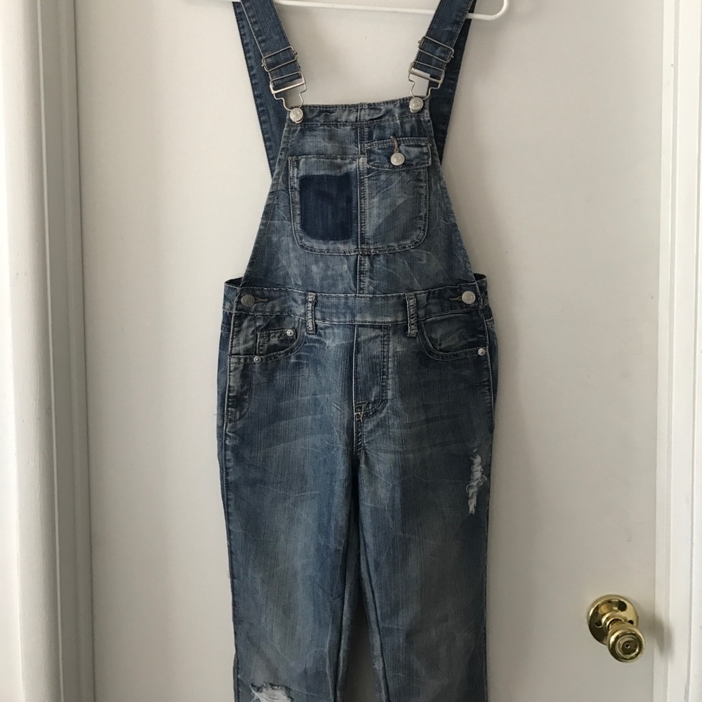 Distressed overalls