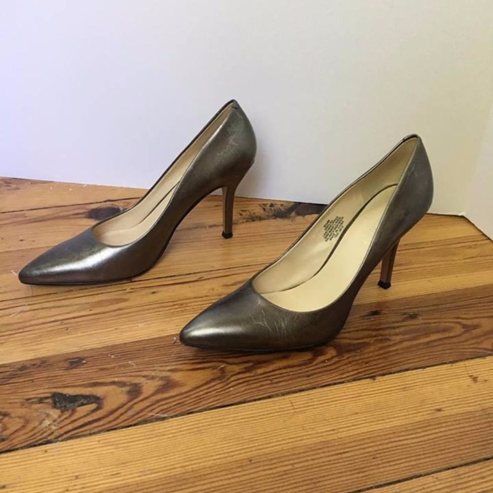 Nine West Brushed Metallic Silver Leather Heels