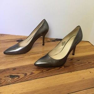 Nine West Brushed Metallic Silver Leather Heels