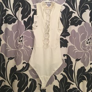 White High-Neck Lace-Up Body Suit