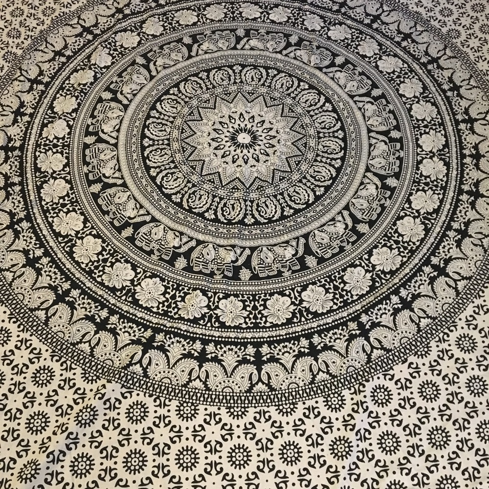 Black and white Aztec bohemian tapestry