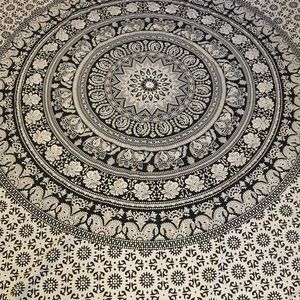 Black and white Aztec bohemian tapestry