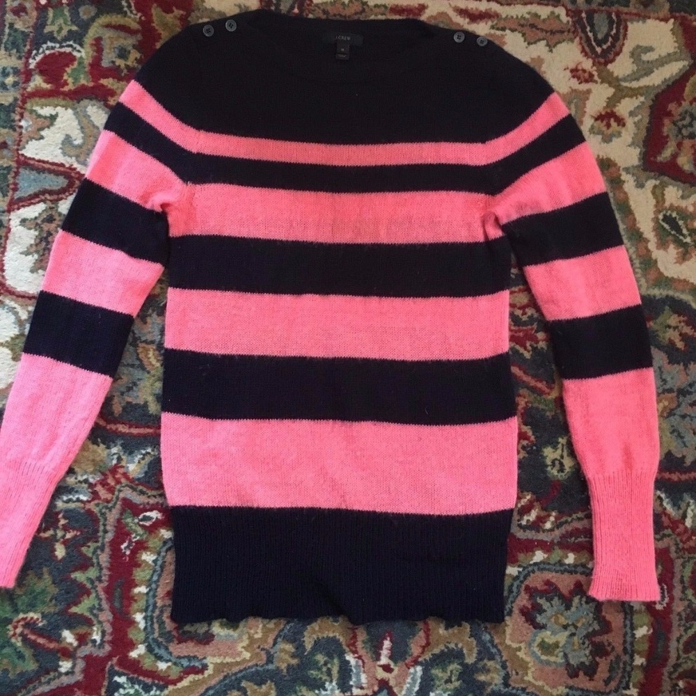 J.Crew Neon Pink/Navy Striped Boatneck Sweater