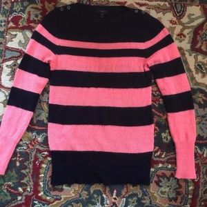 J.Crew Neon Pink/Navy Striped Boatneck Sweater