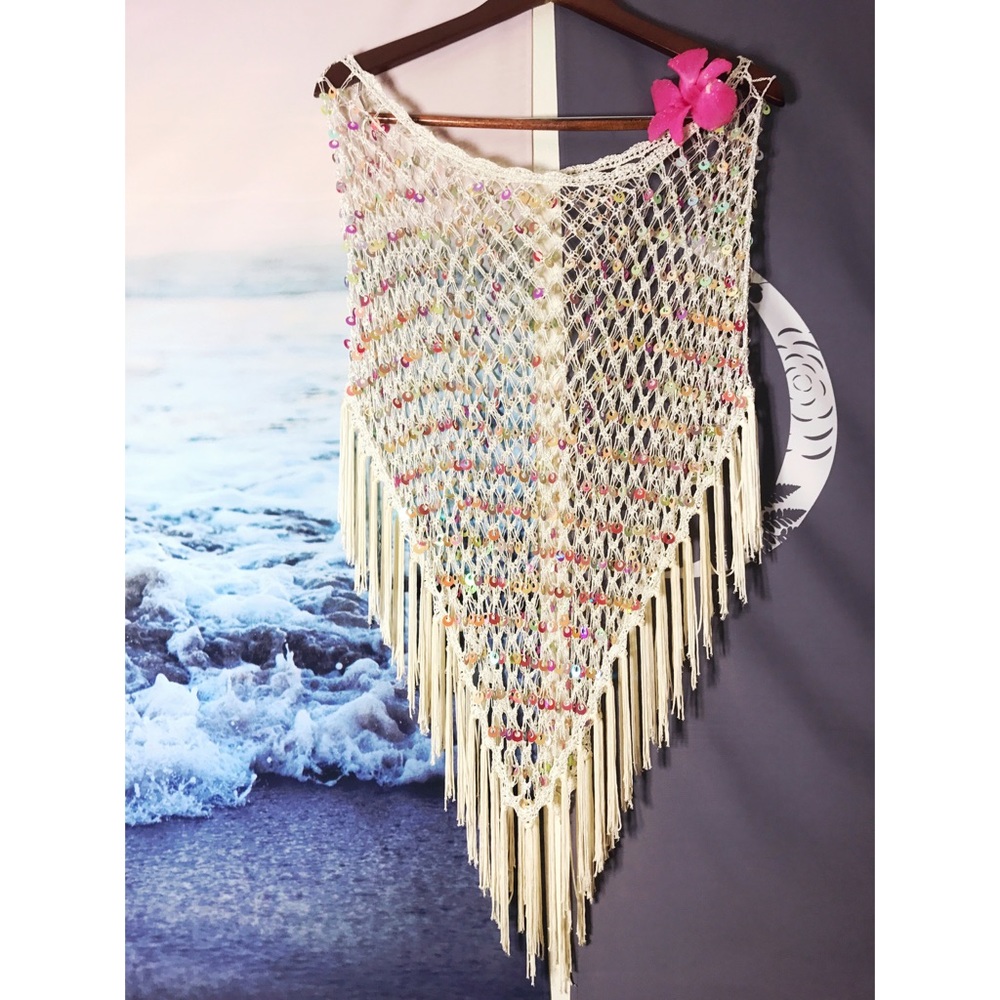 🌸✨ Hand Made Sequin Knit Poncho