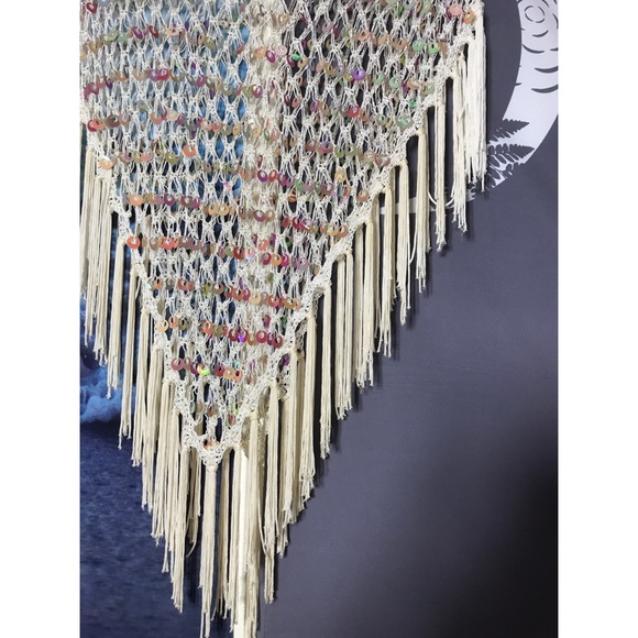 🌸✨ Hand Made Sequin Knit Poncho - Picture 2 of 4