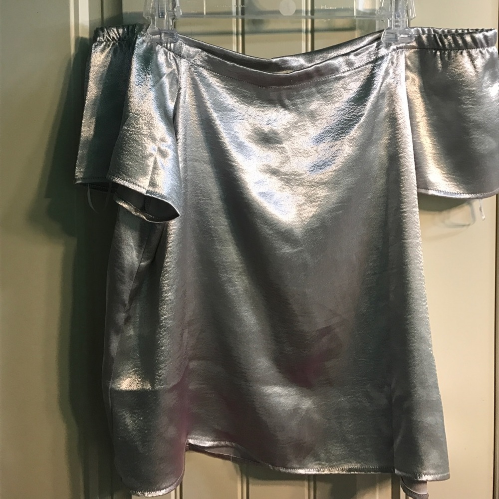 Shiny metallic off the shoulder top