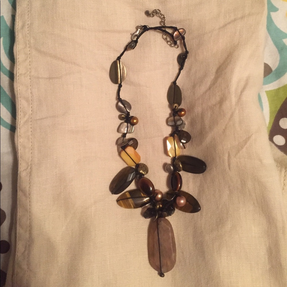 RETIRED Silpada Silver Pearl Tigers eye Necklace