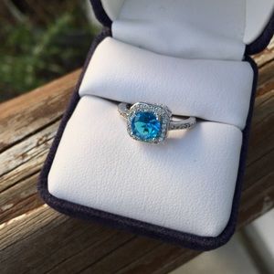 Blue Zircon Halo Ring 925 Silver sz 6 7 8