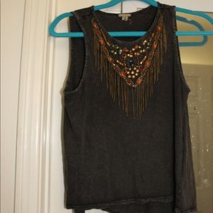 Grayish/Brown Vintage Jeweled Top