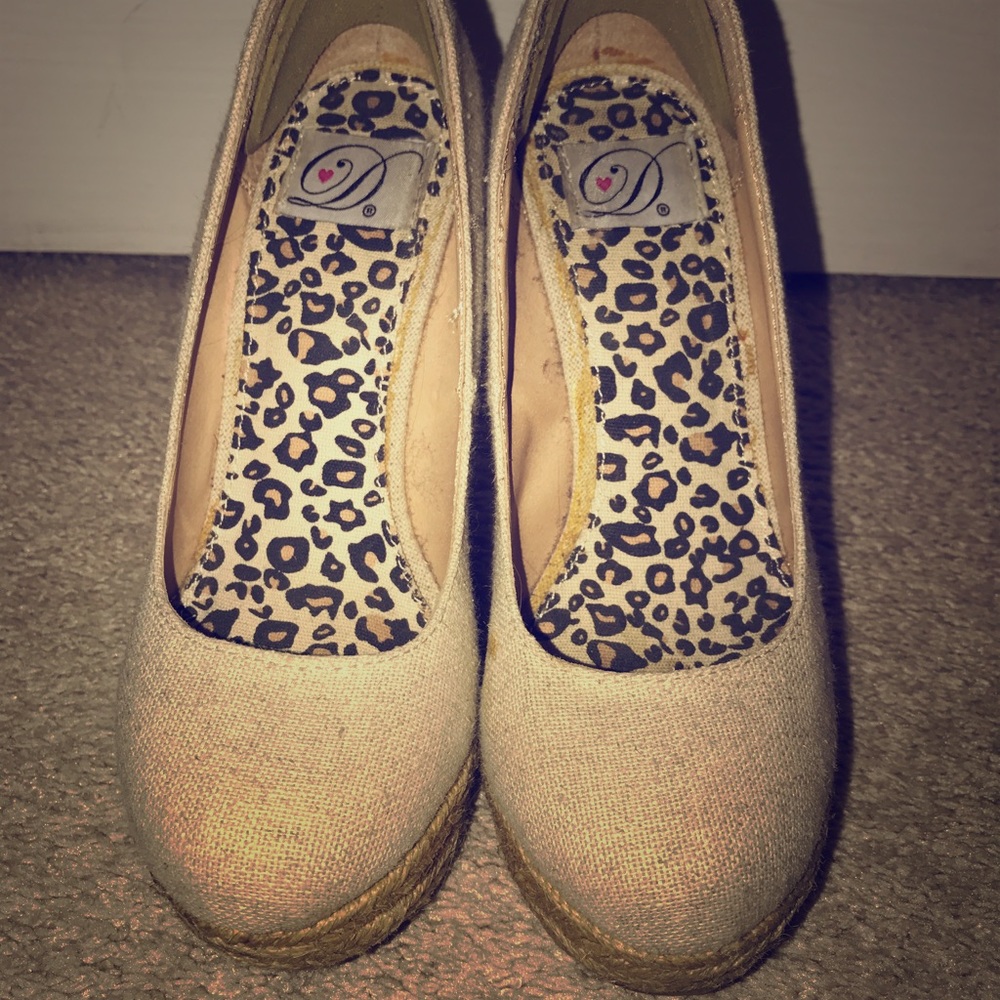 Cream canvas wedges