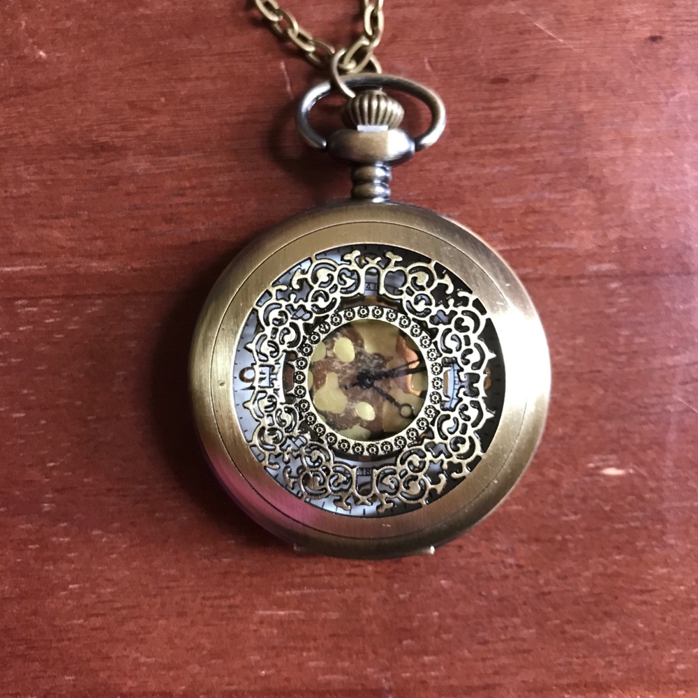 Long Bronze Pocket Watch Necklace