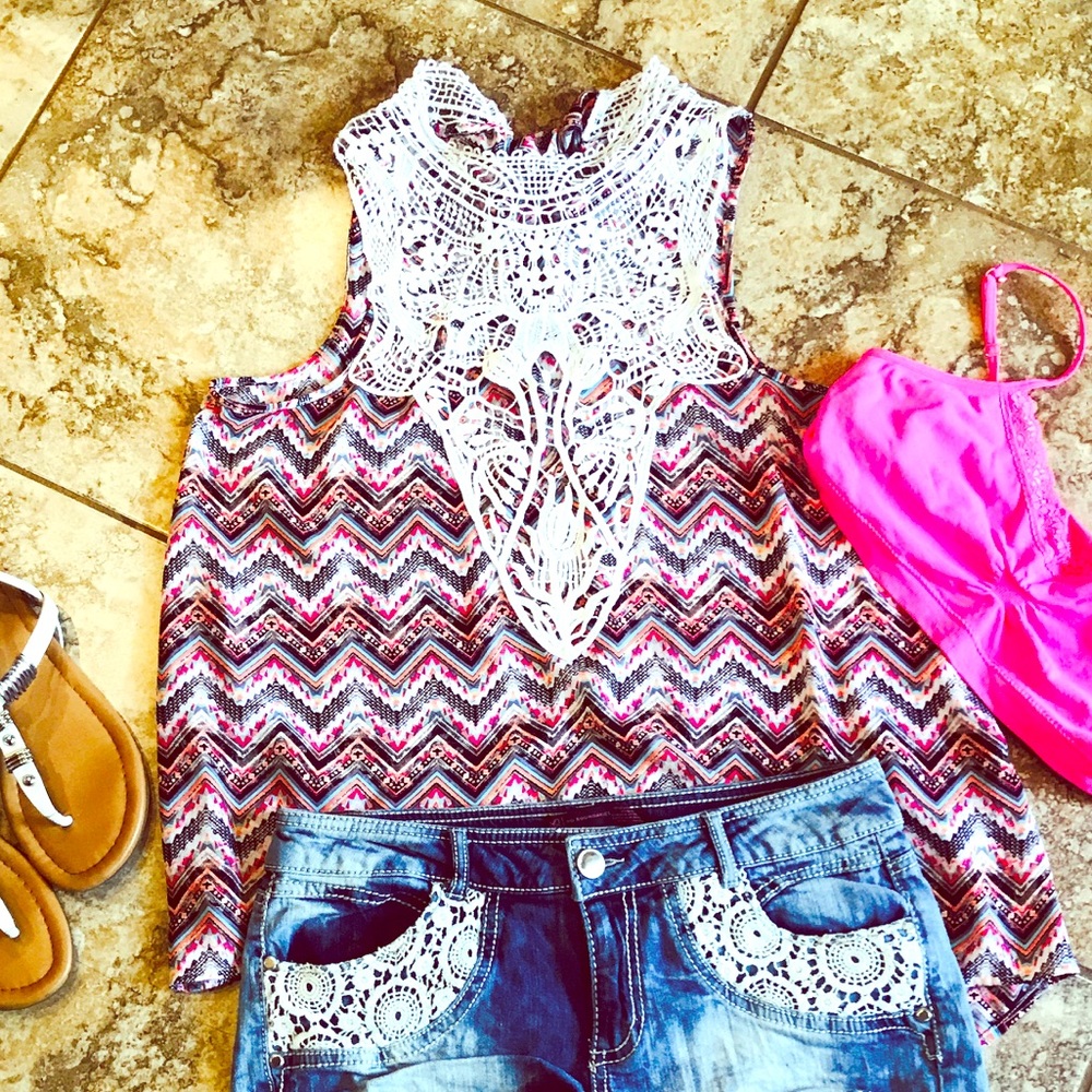 Multicolored Tribal Crotchet Tank Large