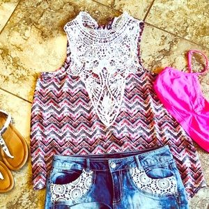Multicolored Tribal Crotchet Tank Large