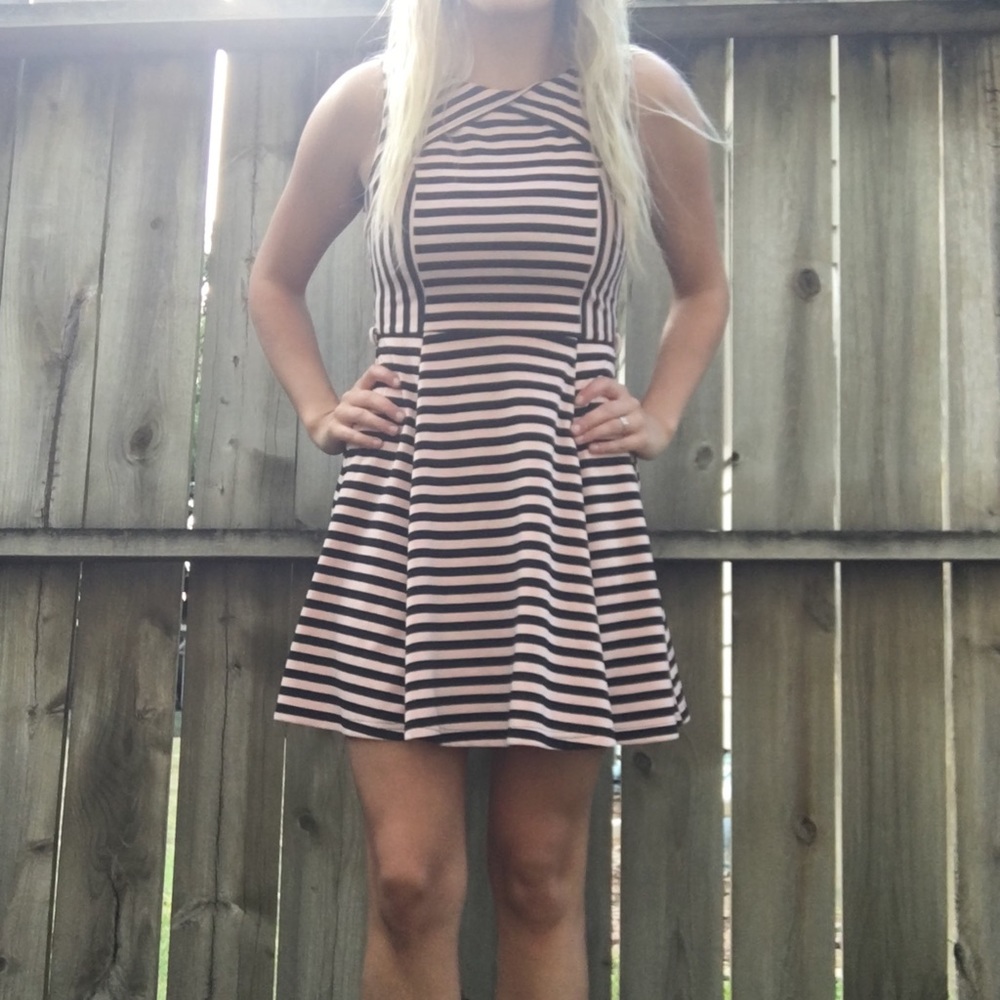 White and pink striped A line dress