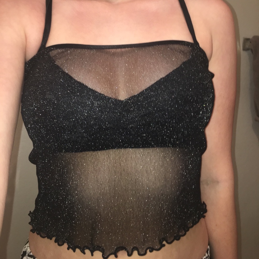 See Through Sparkly Black Crop Top