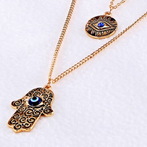 Gold Hamsa Layered Necklace - Picture 2 of 4