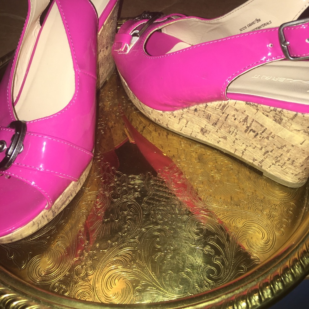 Hot pink sling back sandal wedges