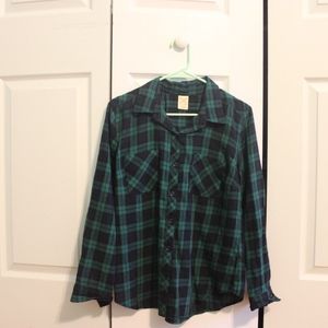 Green Plaid Long Sleeve Shirt