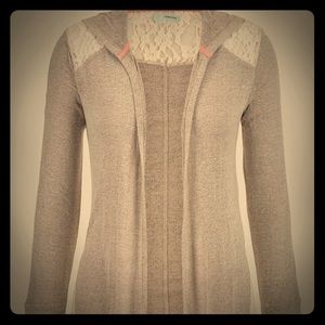 Lightweight Hooded Cardigan with Lace Detail