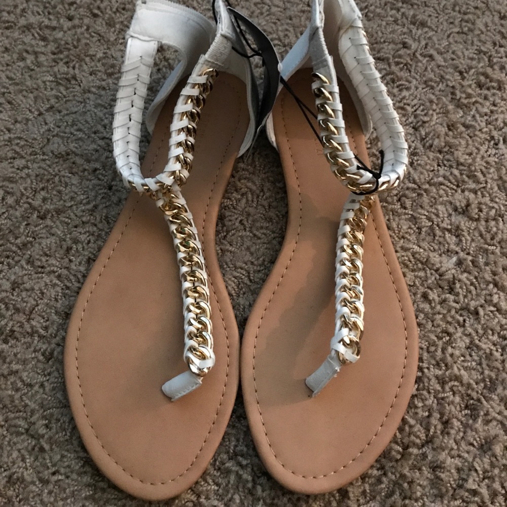 Gold chain white sandals