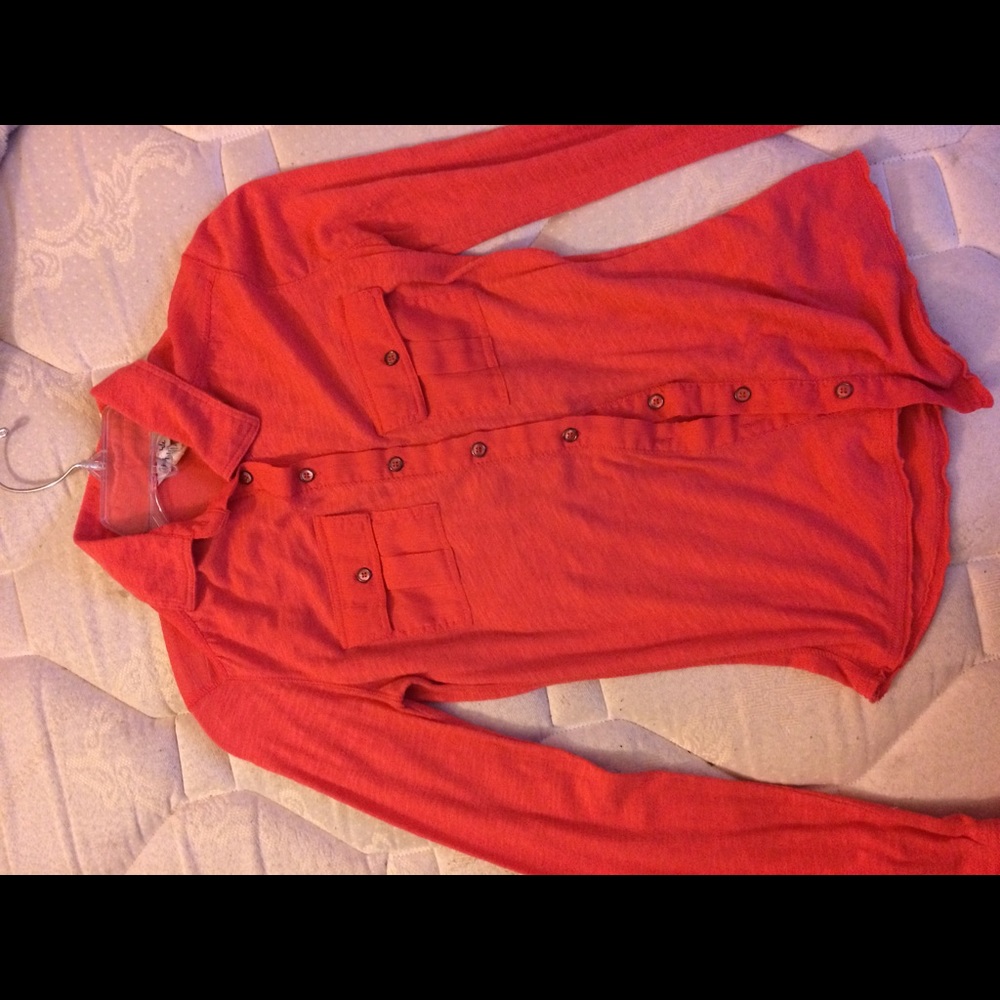 Orange/red button up shirt