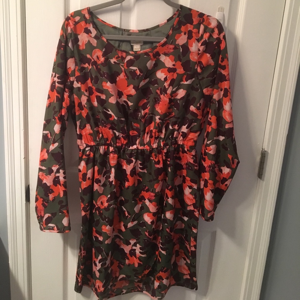 Jcrew coral and army green 3/4 sleeve mini dress