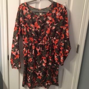 Jcrew coral and army green 3/4 sleeve mini dress